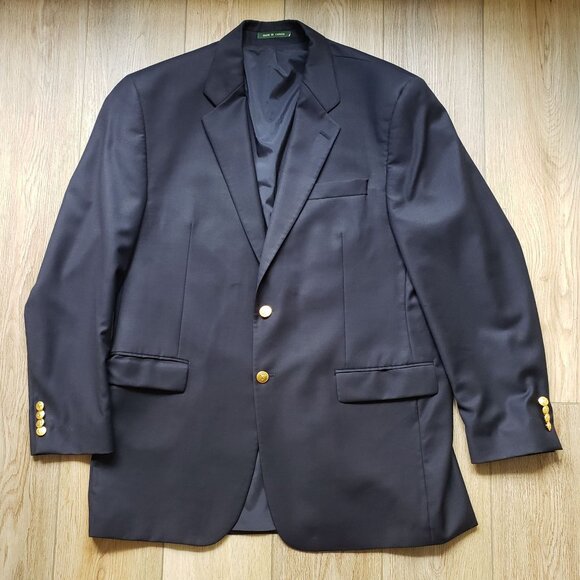 Mens Ralph Lauren Navy Blue Wool Suit Jacket size XL with 2 Gold Button Front - Picture 4 of 14